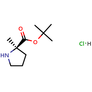 Chemical structure of tert-Butyl (2R)-2-methylpyrrolidine-2-carboxylate hydrochloride , CAS 2225127-01-3, AChemBlock AD277384