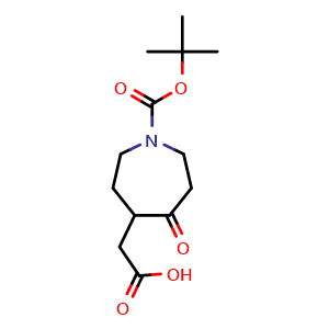 Chemical structure of 2-(1-tert-butoxycarbonyl-5-oxo-azepan-4-yl)acetic acid , CAS 1440955-19-0, AChemBlock AD277394