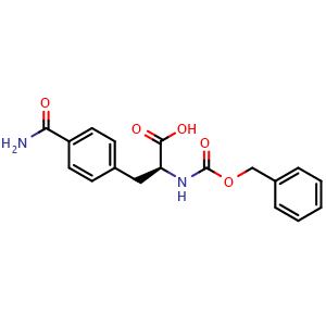 Chemical structure of (2S)-2-(benzyloxycarbonylamino)-3-(4-carbamoylphenyl)propanoic acid , CAS 1313183-82-2, AChemBlock AD277398