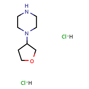 Chemical structure of 1-tetrahydrofuran-3-ylpiperazine dihydrochloride , CAS 1461714-60-2, AChemBlock AD277400