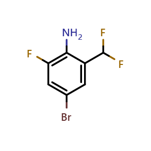 Chemical structure of 4-bromo-2-(difluoromethyl)-6-fluoro-aniline , CAS 2386763-66-0, AChemBlock AD277413