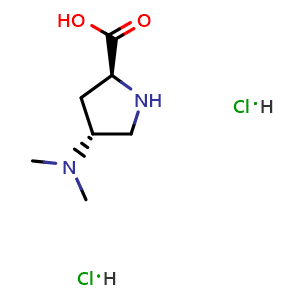 Chemical structure of (2S,4R)-4-(dimethylamino)pyrrolidine-2-carboxylic acid dihydrochloride , CAS 1609388-50-2, AChemBlock AD277425
