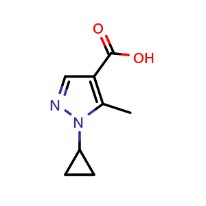 Chemical structure of 1-cyclopropyl-5-methyl-pyrazole-4-carboxylic acid , CAS 1480828-04-3, AChemBlock AD277428