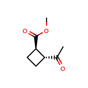 Chemical structure of methyl trans-2-acetylcyclobutanecarboxylate , CAS 57020-39-0, AChemBlock AD277440