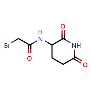 Chemical structure of 2-bromo-N-(2,6-dioxo-3-piperidyl)acetamide , CAS 1498569-52-0, AChemBlock AD277454