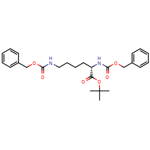 Chemical structure of tert-butyl (2S)-2,6-bis(benzyloxycarbonylamino)hexanoate , CAS 144889-39-4, AChemBlock AD277455