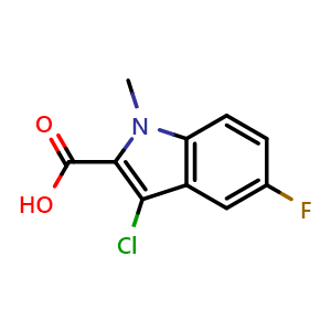 Chemical structure of 3-chloro-5-fluoro-1-methyl-indole-2-carboxylic acid , CAS 167631-56-3, AChemBlock AD277461