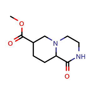 Chemical structure of Methyl 1-oxo-2,3,4,6,7,8,9,9a-octahydropyrido[1,2-a]pyrazine-7-carboxylate , CAS 1822591-33-2, AChemBlock AD277471