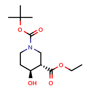 Chemical structure of O1-tert-Butyl O3-ethyl (3S,4S)-4-hydroxypiperidine-1,3-dicarboxylate , CAS 807331-64-2, AChemBlock AD277477