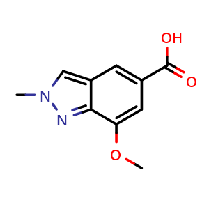 Chemical structure of 7-methoxy-2-methyl-indazole-5-carboxylic acid , CAS 1784860-29-2, AChemBlock AD277483