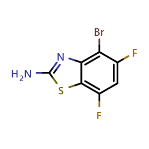 Chemical structure of 4-bromo-5,7-difluoro-1,3-benzothiazol-2-amine , CAS 2797977-82-1, AChemBlock AD277485