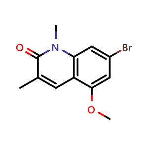 Chemical structure of 7-bromo-5-methoxy-1,3-dimethyl-quinolin-2-one , CAS 2763823-90-9, AChemBlock AD277487