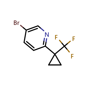 Chemical structure of 5-Bromo-2-[1-(trifluoromethyl)cyclopropyl]pyridine , CAS 1431616-44-2, AChemBlock AD277489