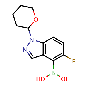 Chemical structure of (5-Fluoro-1-tetrahydropyran-2-yl-indazol-4-yl)boronic acid , CAS 3012640-39-7, AChemBlock AD277490