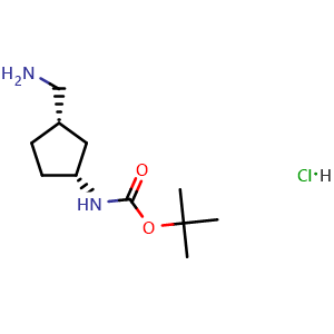 Chemical structure of tert-Butyl N-[cis-3-(aminomethyl)cyclopentyl]carbamate hydrochloride , CAS 2361657-62-5, AChemBlock AD277494