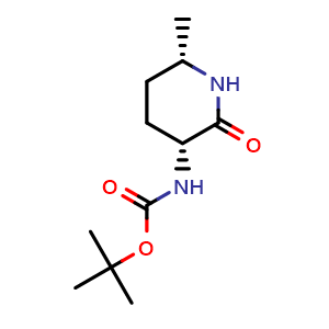 Chemical structure of tert-Butyl N-[(3R,6S)-6-methyl-2-oxo-3-piperidyl]carbamate , CAS 3052111-56-2, AChemBlock AD277502