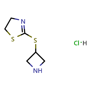 Chemical structure of 2-(Azetidin-3-ylsulfanyl)-4,5-dihydro-1,3-thiazole hydrochloride , CAS 2649058-76-2, AChemBlock AD277513