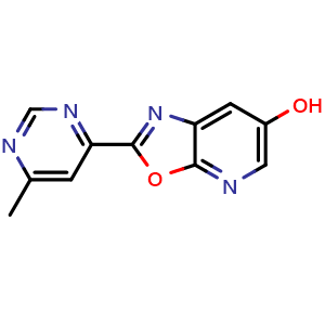 Chemical structure of 2-(6-methylpyrimidin-4-yl)oxazolo[5,4-b]pyridin-6-ol , CAS 2858648-03-8, AChemBlock AD277517