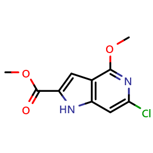 Chemical structure of Methyl 6-chloro-4-methoxy-1H-pyrrolo[3,2-c]pyridine-2-carboxylate , CAS 871583-21-0, AChemBlock AD277526