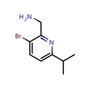 Chemical structure of (3-Bromo-6-isopropylpyridin-2-yl)methanamine , CAS 2585650-56-0, AChemBlock AD277551