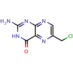 Chemical structure of 2-Amino-6-(chloromethyl)pteridin-4(3H)-one , CAS 873397-19-4, AChemBlock AD277553