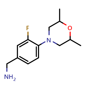 Chemical structure of (4-(2,6-Dimethylmorpholino)-3-fluorophenyl)methanamine , CAS 1037161-46-8, AChemBlock AD277558