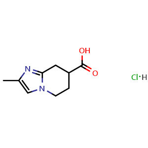 Chemical structure of 2-Methyl-5,6,7,8-tetrahydroimidazo[1,2-a]pyridine-7-carboxylic acid hydrochloride , CAS 2044927-32-2, AChemBlock AD277583
