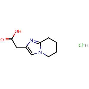 Chemical structure of 2-(5,6,7,8-Tetrahydroimidazo[1,2-a]pyridin-2-yl)acetic acid hydrochloride , CAS 1955540-51-8, AChemBlock AD277585