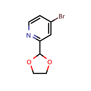 Chemical structure of 4-Bromo-2-(1,3-dioxolan-2-yl)pyridine , CAS 1260663-27-1, AChemBlock AD277589