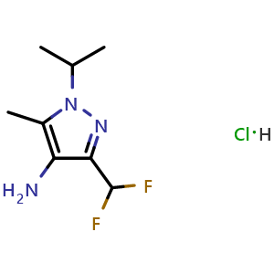 Chemical structure of 3-(Difluoromethyl)-1-isopropyl-5-methyl-1H-pyrazol-4-amine hydrochloride , CAS 1946812-21-0, AChemBlock AD277591