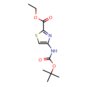 Chemical structure of Ethyl 4-((tert-butoxycarbonyl)amino)thiazole-2-carboxylate , CAS 2383986-20-5, AChemBlock AD277597