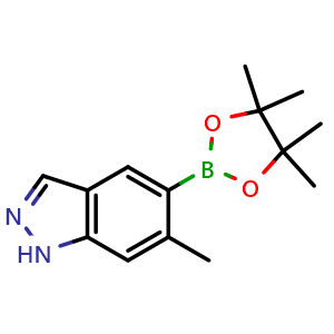 Chemical structure of 6-Methyl-5-(4,4,5,5-tetramethyl-1,3,2-dioxaborolan-2-yl)-1H-indazole , CAS 2246367-40-6, AChemBlock AD277598