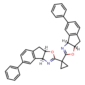 Chemical structure of (3aS,3a'S,8aR,8a'R)-2,2'-(Cyclopropane-1,1-diyl)bis(5-phenyl-3a,8a-dihydro-8H-indeno[1,2-d]oxazole) , CAS 3060138-71-5, AChemBlock AD277603