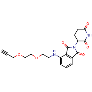 Chemical structure of 2-(2,6-Dioxo-3-piperidinyl)-4-[[2-[2-(2-propyn-1-yloxy)ethoxy]ethyl]amino]-1H-isoindole-1,3(2H)-dione , CAS 2138439-56-0, AChemBlock AD277614