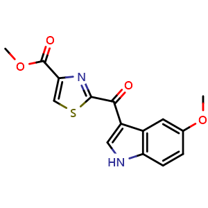 Chemical structure of Methyl 2-(5-methoxy-1H-indole-3-carbonyl)thiazole-4-carboxylate , CAS 2231344-35-5, AChemBlock AD277628