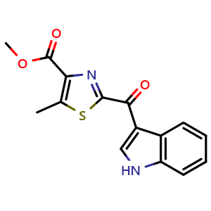Chemical structure of Methyl 2-(1H-indole-3-carbonyl)-5-methylthiazole-4-carboxylate , CAS 2329684-36-6, AChemBlock AD277632