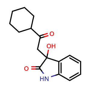 Chemical structure of 3-(2-Cyclohexyl-2-oxoethyl)-3-hydroxyindolin-2-one , CAS 855424-08-7, AChemBlock AD277634