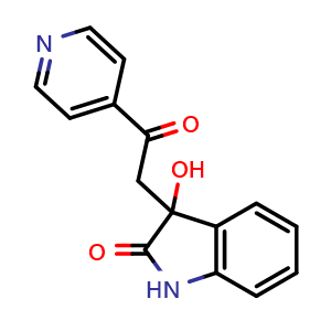 Chemical structure of 3-Hydroxy-3-(2-oxo-2-(pyridin-4-yl)ethyl)indolin-2-one , CAS 83393-56-0, AChemBlock AD277636