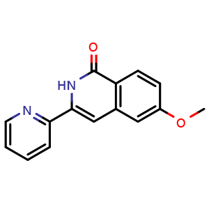 Chemical structure of 6-Methoxy-3-(pyridin-2-yl)isoquinolin-1(2H)-one , CAS 630423-55-1, AChemBlock AD277642