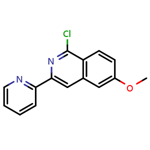 Chemical structure of 1-Chloro-6-methoxy-3-(pyridin-2-yl)isoquinoline , CAS 630423-57-3, AChemBlock AD277644