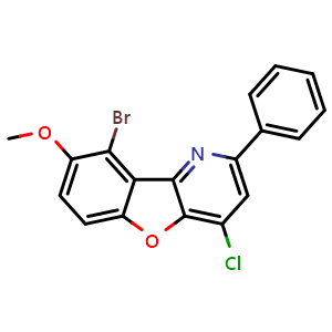 Chemical structure of 9-Bromo-4-chloro-8-methoxy-2-phenylbenzofuro[3,2-b]pyridine , CAS 1421604-58-1, AChemBlock AD277645