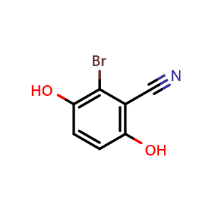Chemical structure of 2-Bromo-3,6-dihydroxybenzonitrile , CAS 2090511-61-6, AChemBlock AD277646