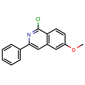 Chemical structure of 1-Chloro-6-methoxy-3-phenylisoquinoline , CAS 630422-14-9, AChemBlock AD277647