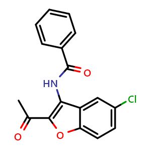 Chemical structure of N-(2-Acetyl-5-chlorobenzofuran-3-yl)benzamide , CAS 2902669-38-7, AChemBlock AD277648