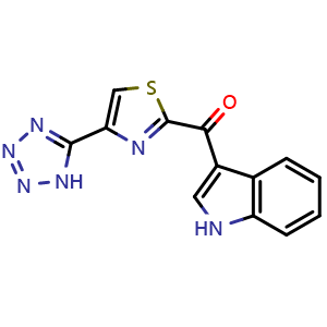 Chemical structure of (4-(1H-Tetrazol-5-yl)thiazol-2-yl)(1H-indol-3-yl)methanone , CAS 2231344-51-5, AChemBlock AD277649