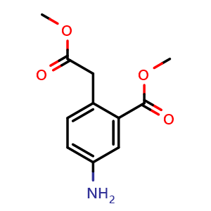 Chemical structure of Methyl 5-amino-2-(2-methoxy-2-oxoethyl)benzoate , CAS 64481-29-4, AChemBlock AD277652
