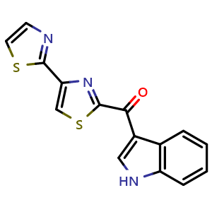 Chemical structure of [2,4'-Bithiazol]-2'-yl(1H-indol-3-yl)methanone , CAS 2231344-47-9, AChemBlock AD277657