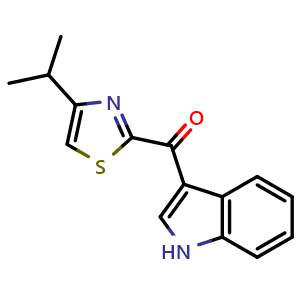 Chemical structure of (1H-Indol-3-yl)(4-isopropylthiazol-2-yl)methanone , CAS 2231344-37-7, AChemBlock AD277679