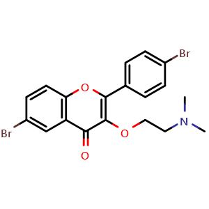 Chemical structure of 6-Bromo-2-(4-bromophenyl)-3-(2-(dimethylamino)ethoxy)-4H-chromen-4-one , CAS 1621874-00-7, AChemBlock AD277683