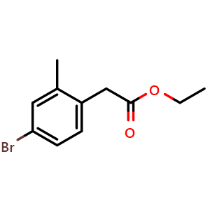 Chemical structure of Ethyl 2-(4-bromo-2-methylphenyl)acetate , CAS 1261456-10-3, AChemBlock AD277684